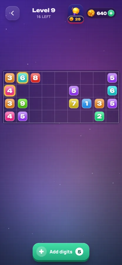 Tenly: a hint highlights two digits that can go